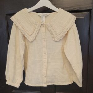 H&M Cream Button Down Kids Shirt with Lace Collar